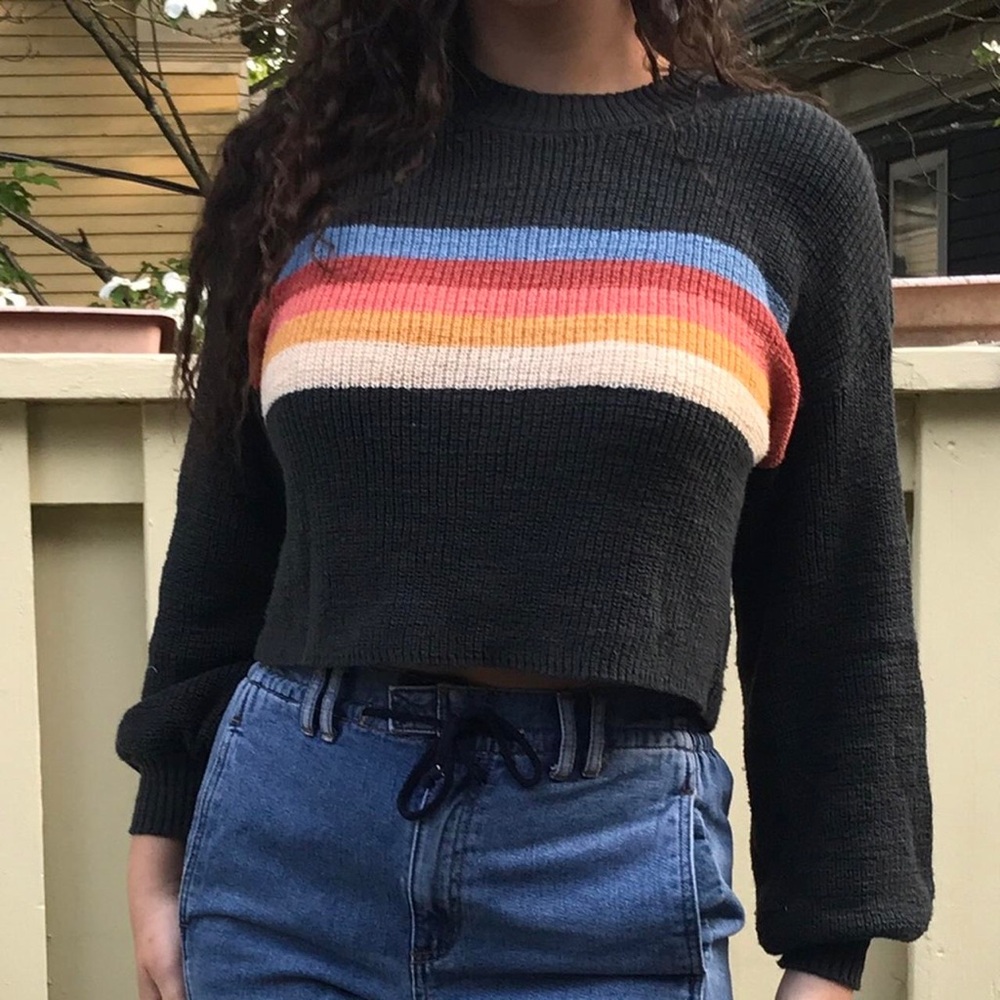 American Eagle Women’s Rainbow Retro Striped Knit Sweater- Size Small